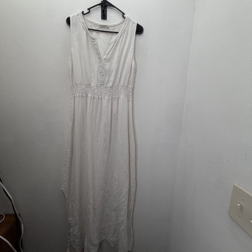 Terzo Millennio Dress Womens M Cream 100% Linen Maxi Boho Euro Resort Italy